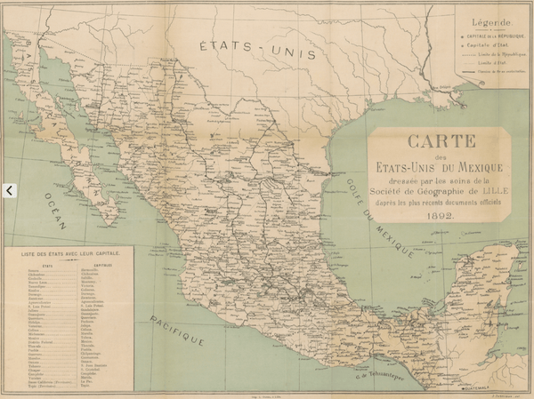 Mapa Antiguo México 1892 En Francés Mapoteca 2925